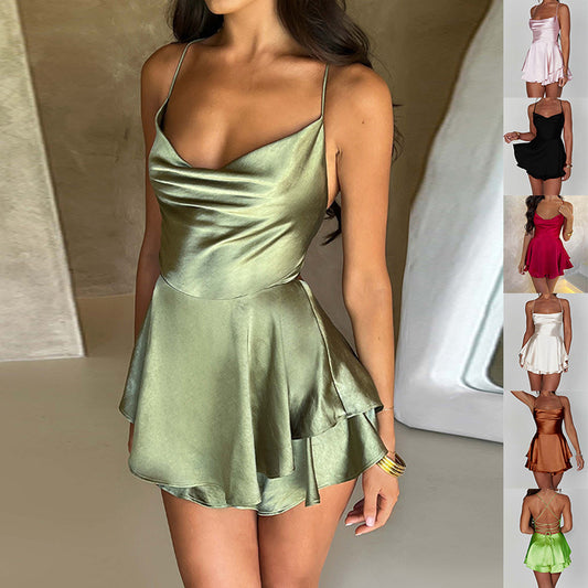 Elegant Lace‑Up Short Dress