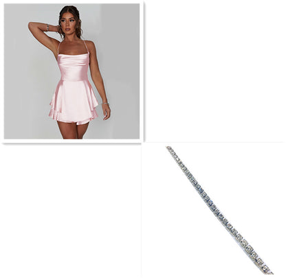 Elegant Lace‑Up Short Dress