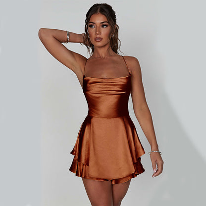 Elegant Lace‑Up Short Dress